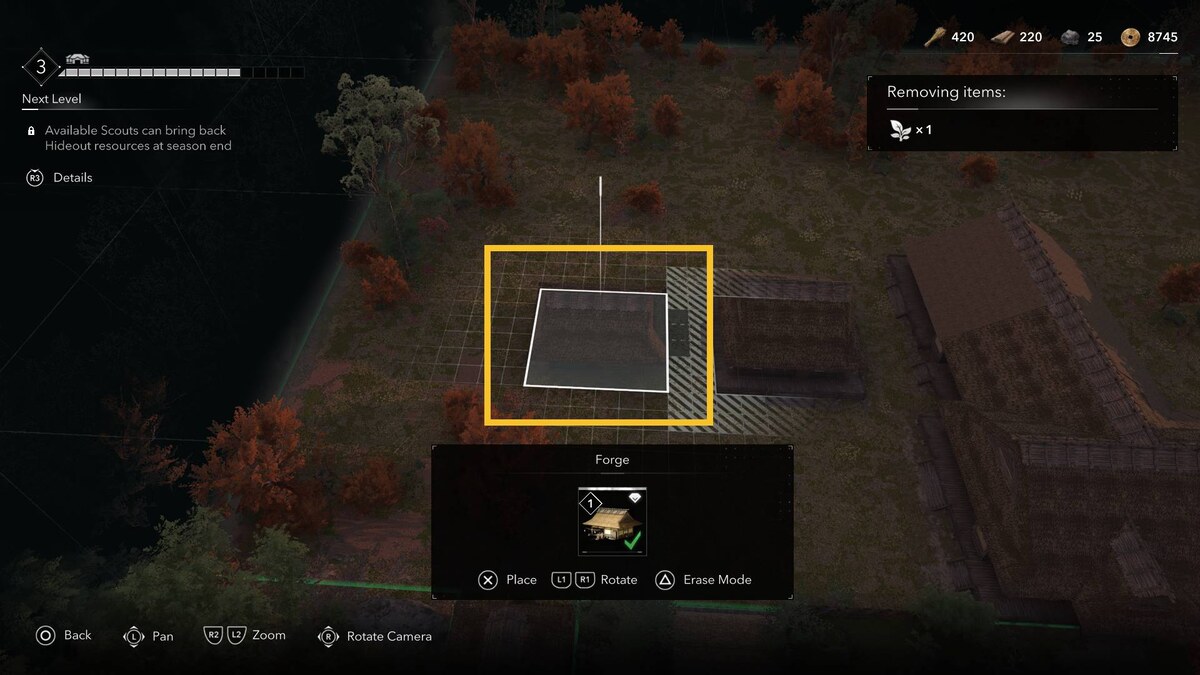 Assassin's Creed Shadows Hideout: Hideout build menu.
