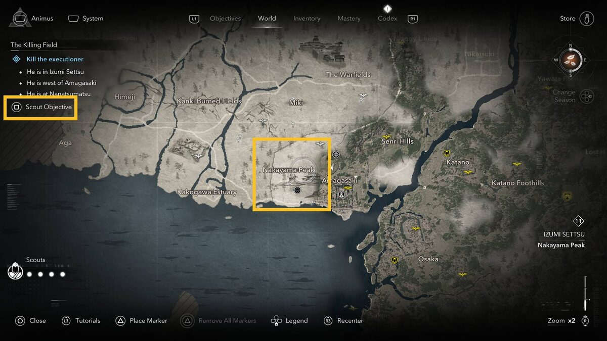 Assassin's Creed Shadows scouts: world map.