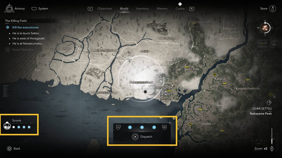 Assassin's Creed Shadows scouts: world map.