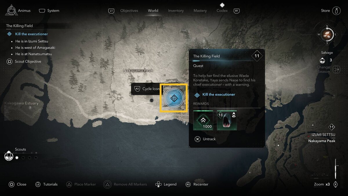 Assassin's Creed Shadows scouts: world map.