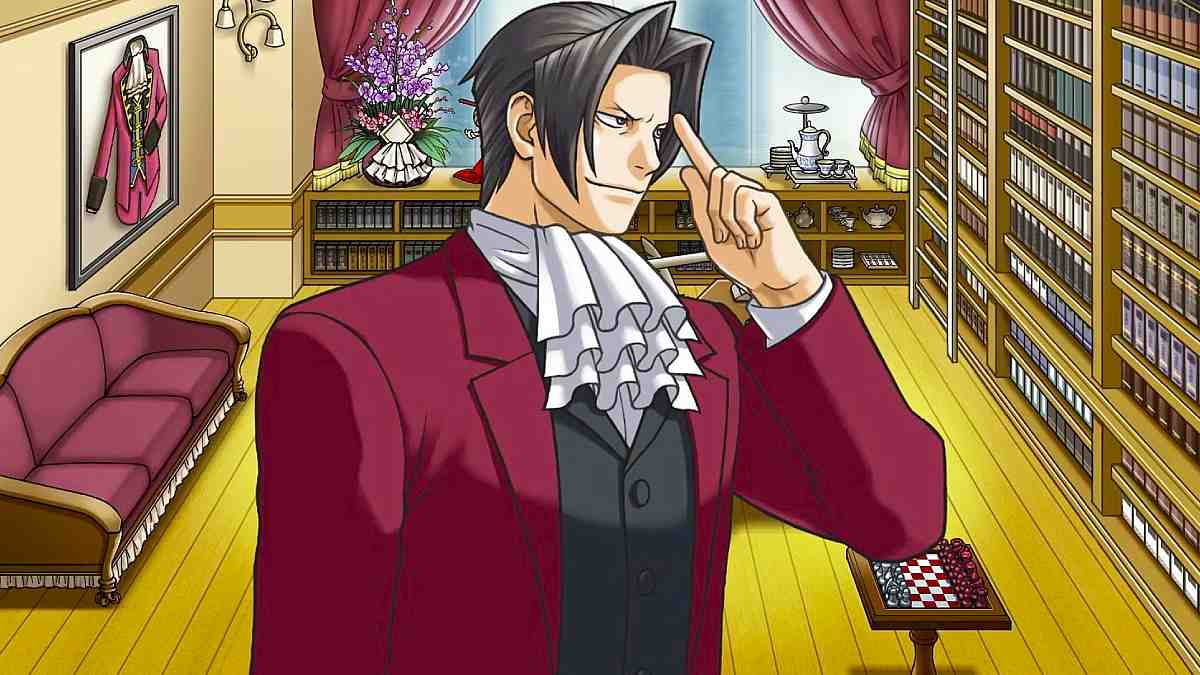 Miles Edgeworth pointing to his head.
