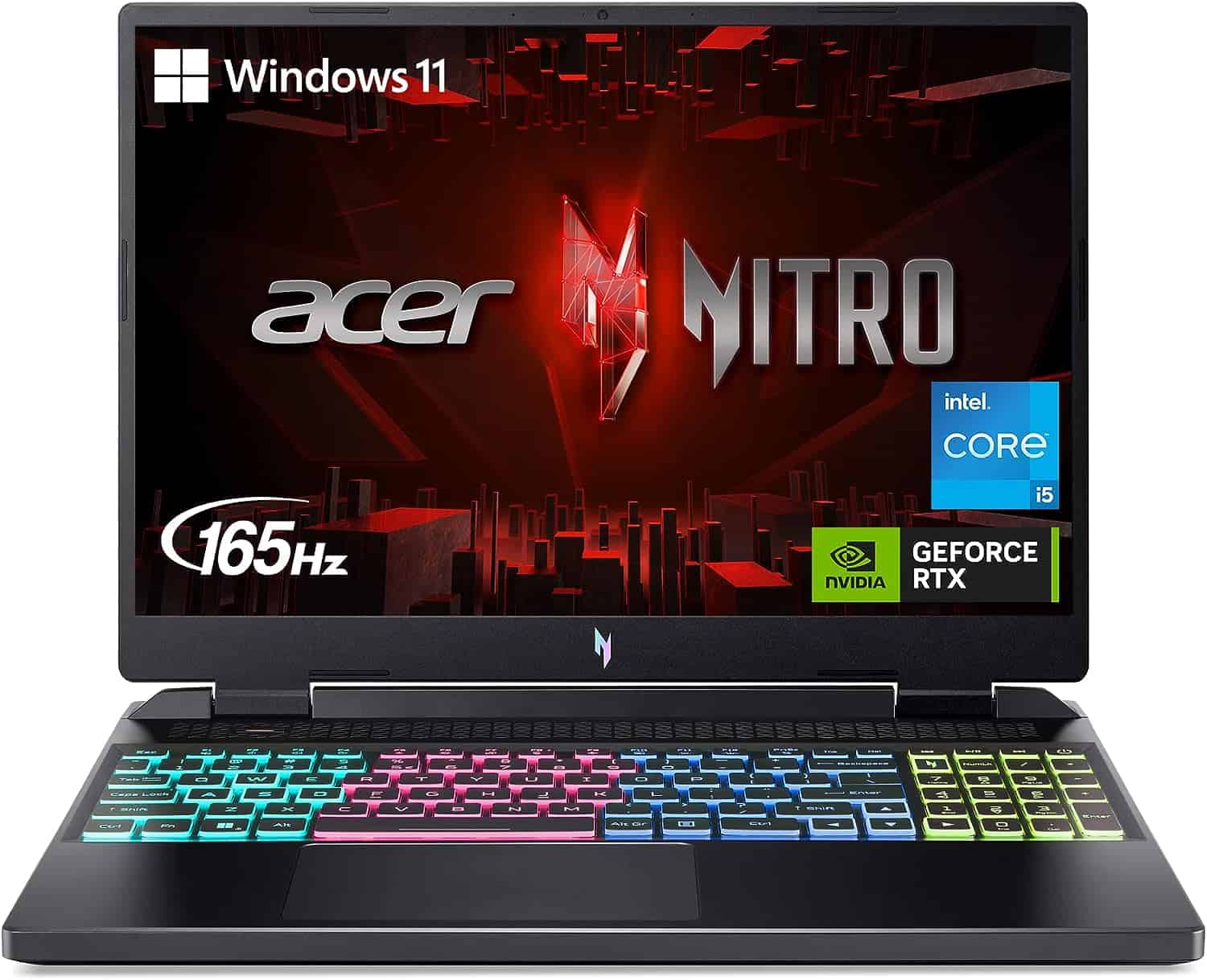 A colorful keyboard featured on the Acer Nitro 16 Gaming Laptop.