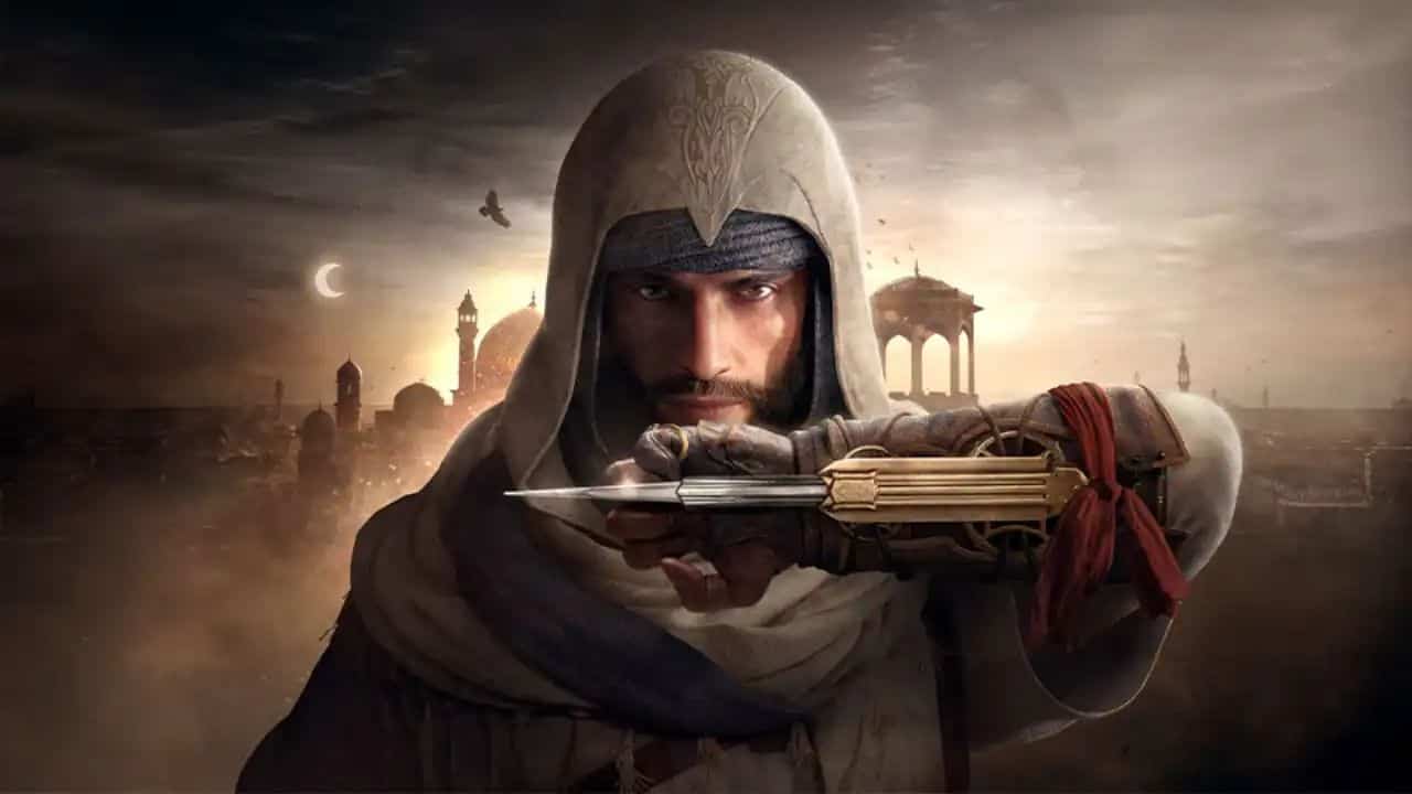 Screenshot showing key art of Assassin's Creed Mirage