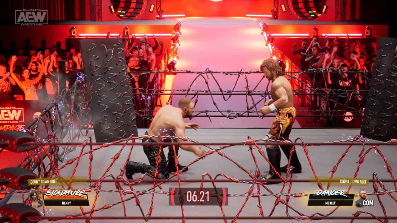 AEW Fight Forever review: Two wrestlers in an exploding barbed wire death match.