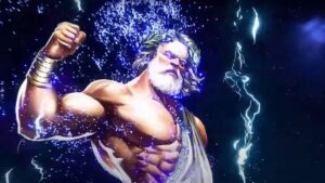 Zeus wields a thunderbolt in the game.