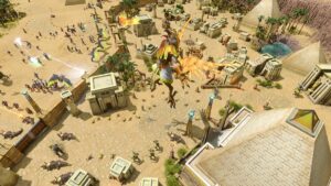 A player summons a Titan in an Egyptian town in Age of Mythology: Retold.
