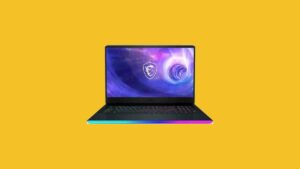 An image of the best gaming laptop on a yellow background.