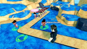 Image of the player playing through waves of enemies in the tower defense game Anime Royale on Roblox.
