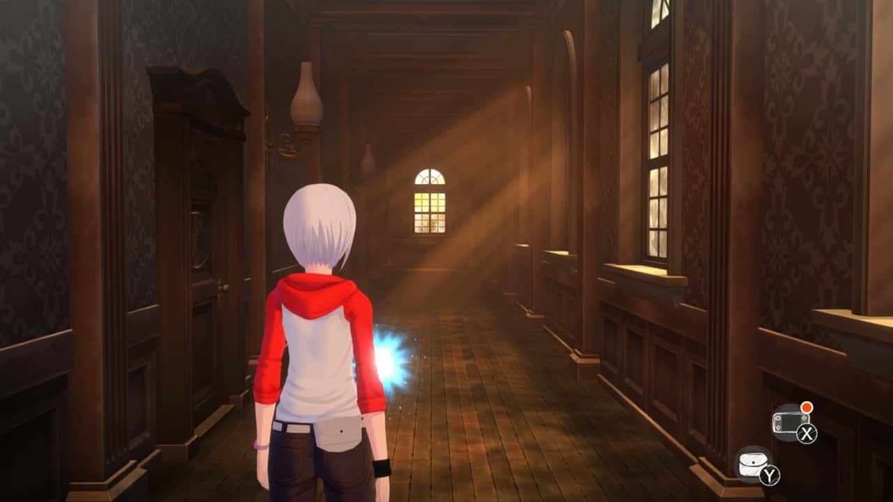 A girl is walking down a hallway in Another Code: Recollection. Image via Nintendo.