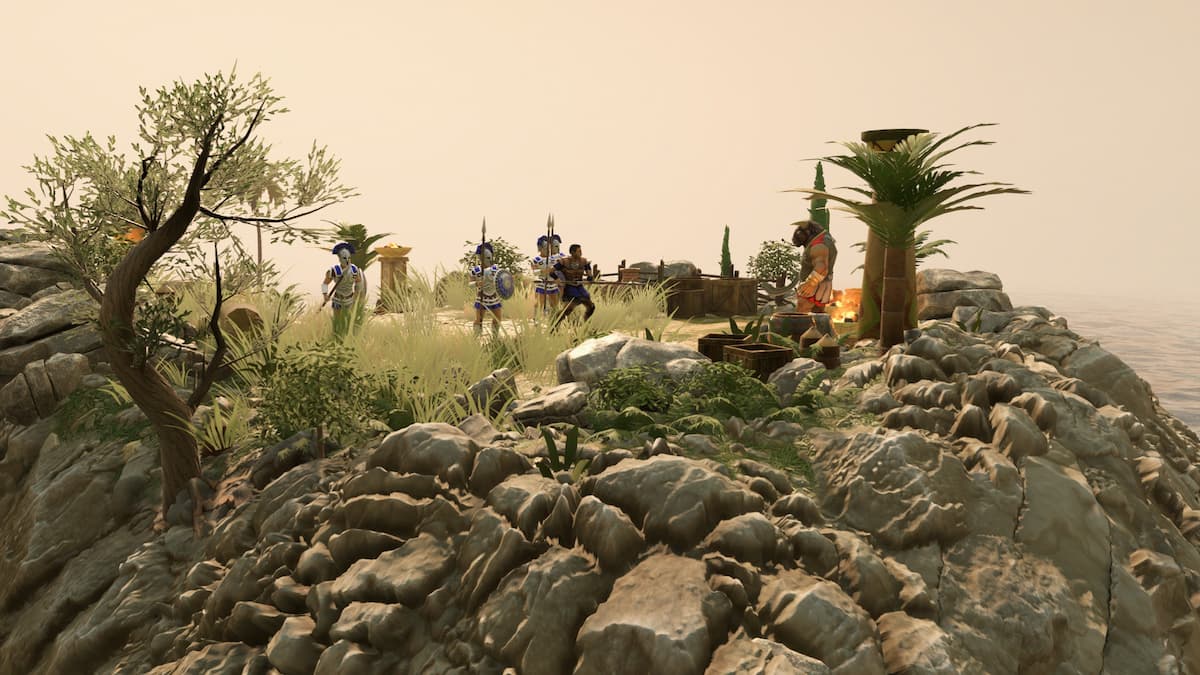 Image of Arcantos and his soldiers facing a Minotaur in Age of Mythology: Retold.