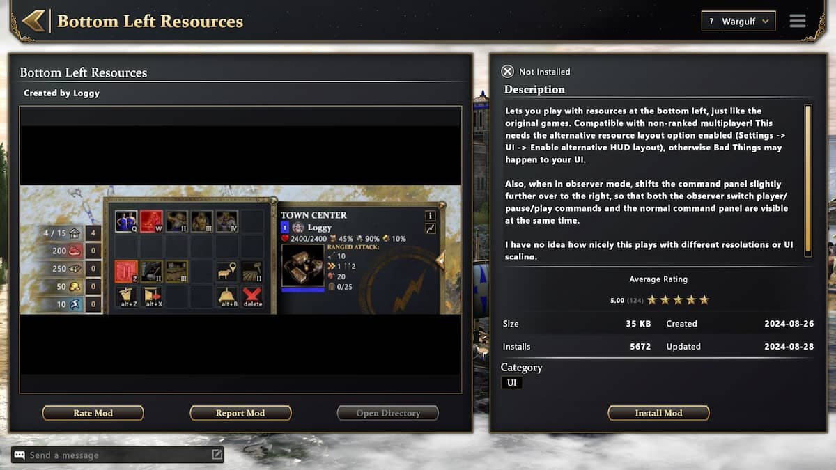 Image of the Bottom Left Resources mod in Age of Mythology: Retold.