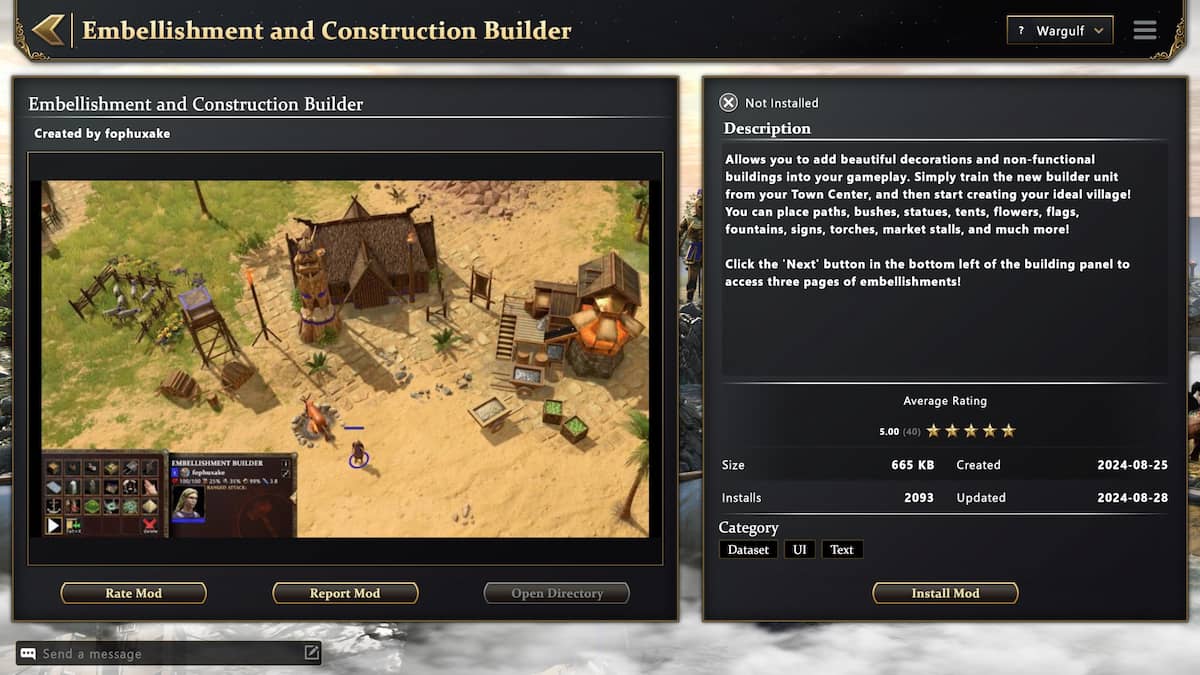 Image of the Embellishment and Construction Builder mod in Age of Mythology: Retold.