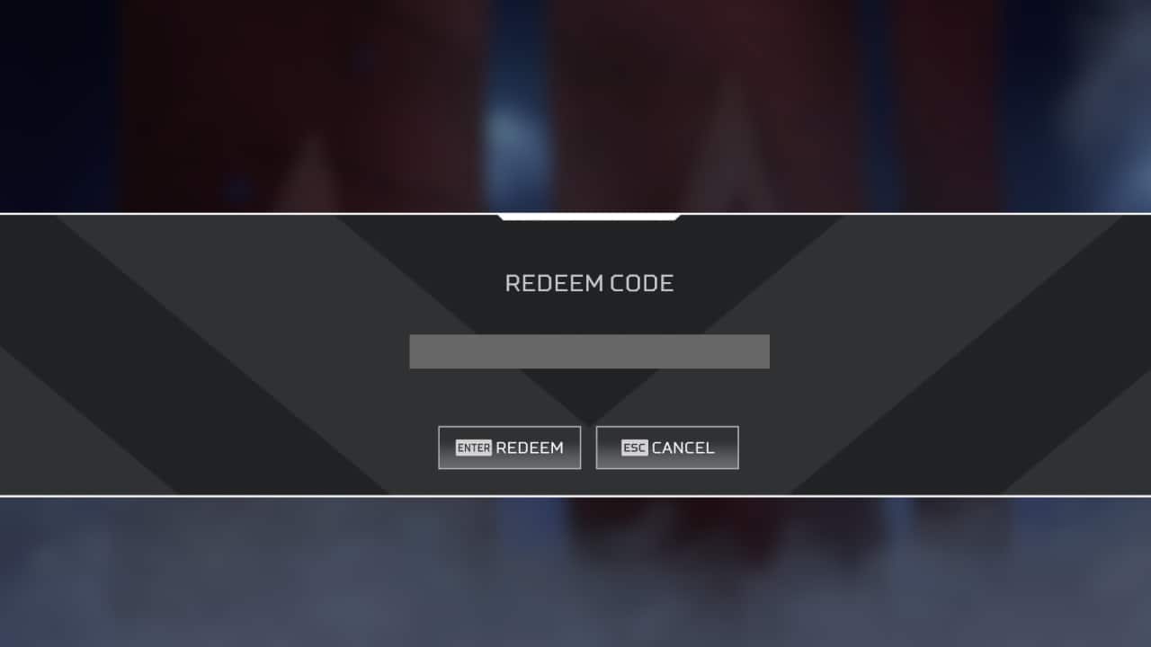 Apex Legends codes - free coins, skins, and boosts: The Code Redeem screen.