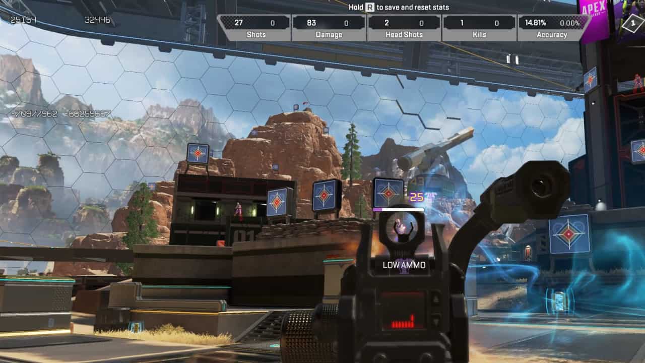 Apex Legends Conduit abilities, story, and release date explained: Conduit fires at a robot in the firing range as her Ultimate fires in the corner. 