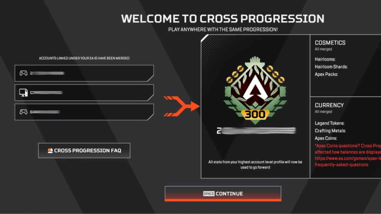 Apex Legends cross progression explained: A screenshot of the account linking pop-up