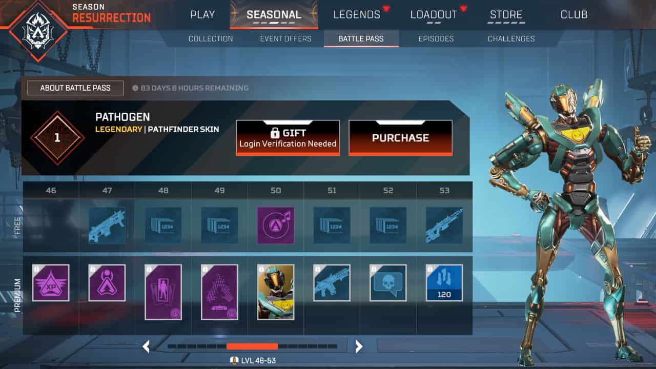 Apex Legends Death Dynasty event: The Season 18 battle pass menu.