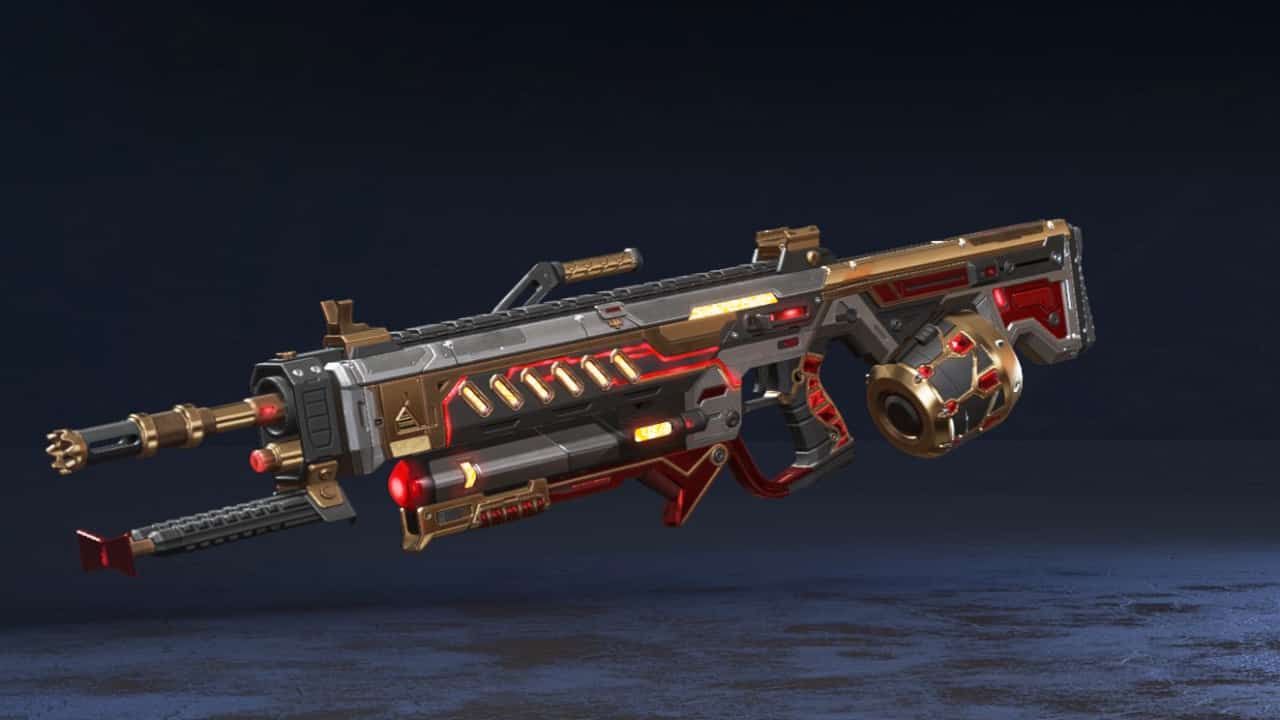 Apex Legends Death Dynasty event: The crimson and gold skin Blood Reaper for the Rampage LMG.