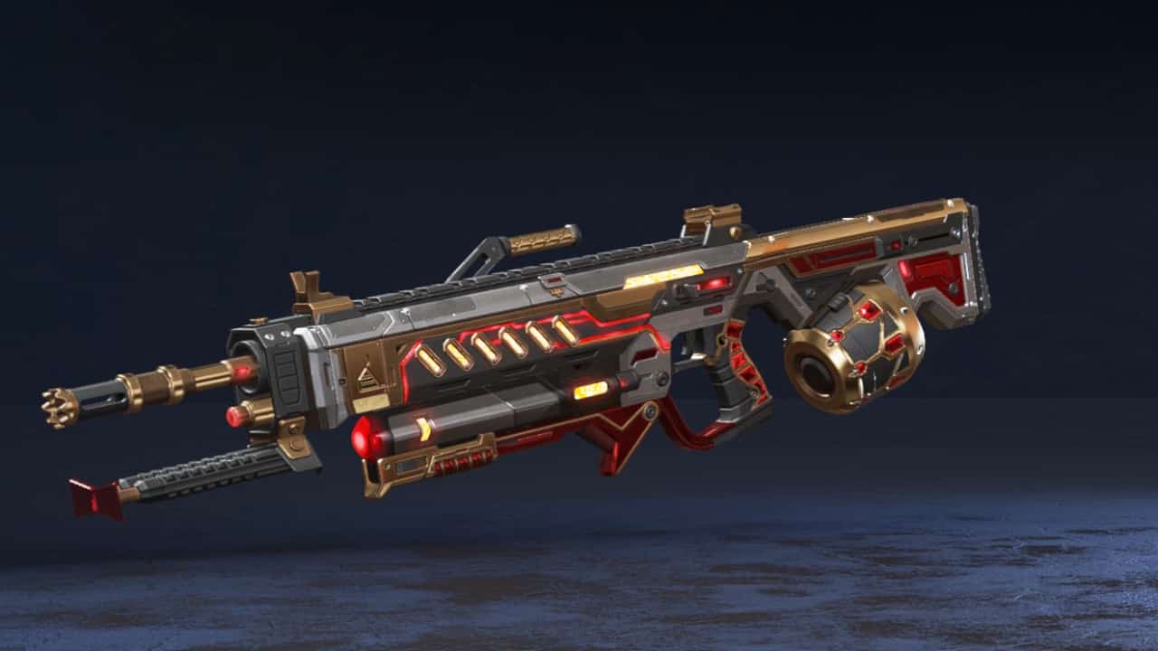 Apex Legends Death Dynasty event: The crimson and gold skin Blood Reaper for the Rampage LMG.