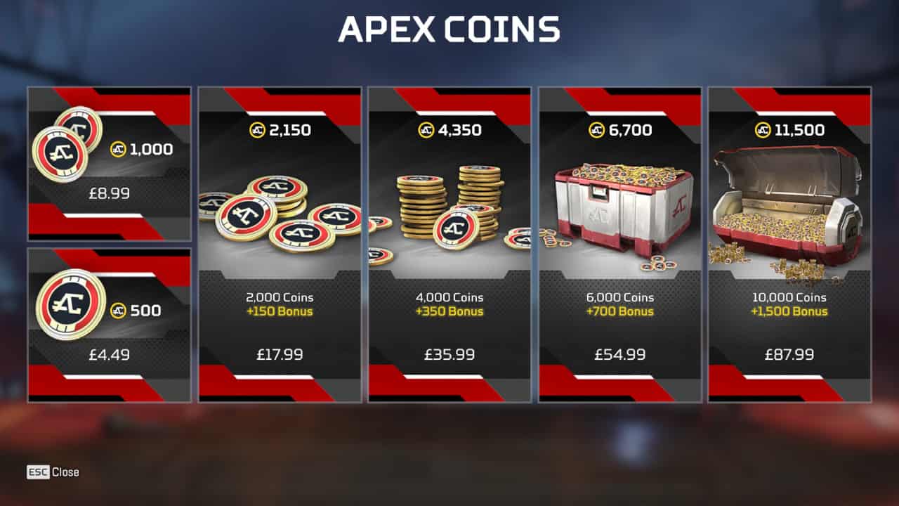 Apex Legends Halloween event cost and pricing explained: The Apex Coins purchase menu.