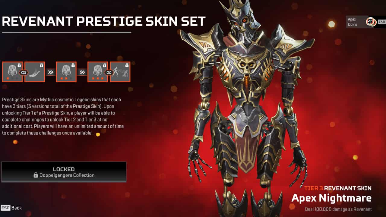Apex Legends Doppelgangers start time, end time, and Halloween event explained: Revenant's tier 3 Prestige skin.