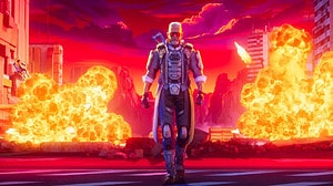 Apex Legends season 18 start time: Ballistic walks away from two explosions under a crimson sky.