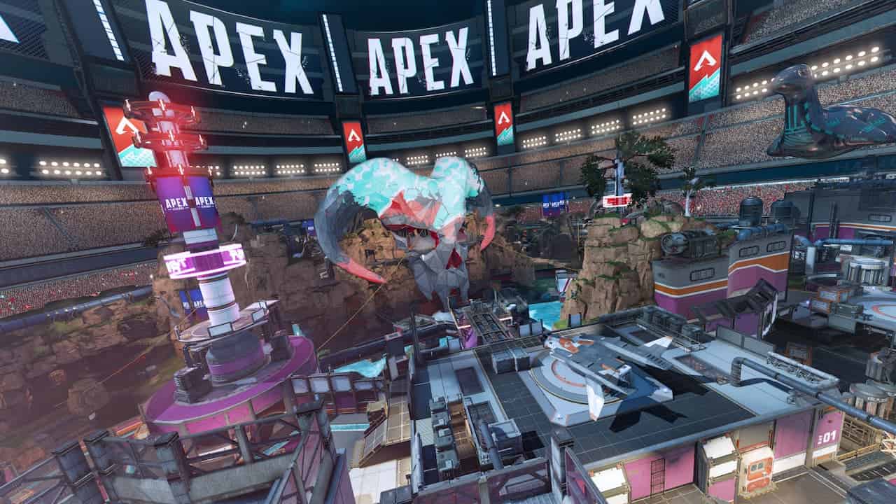 A screenshot of the apex arena in Apex Legends' Fifth Anniversary Collection Event featuring the LTM "Straight Shot.