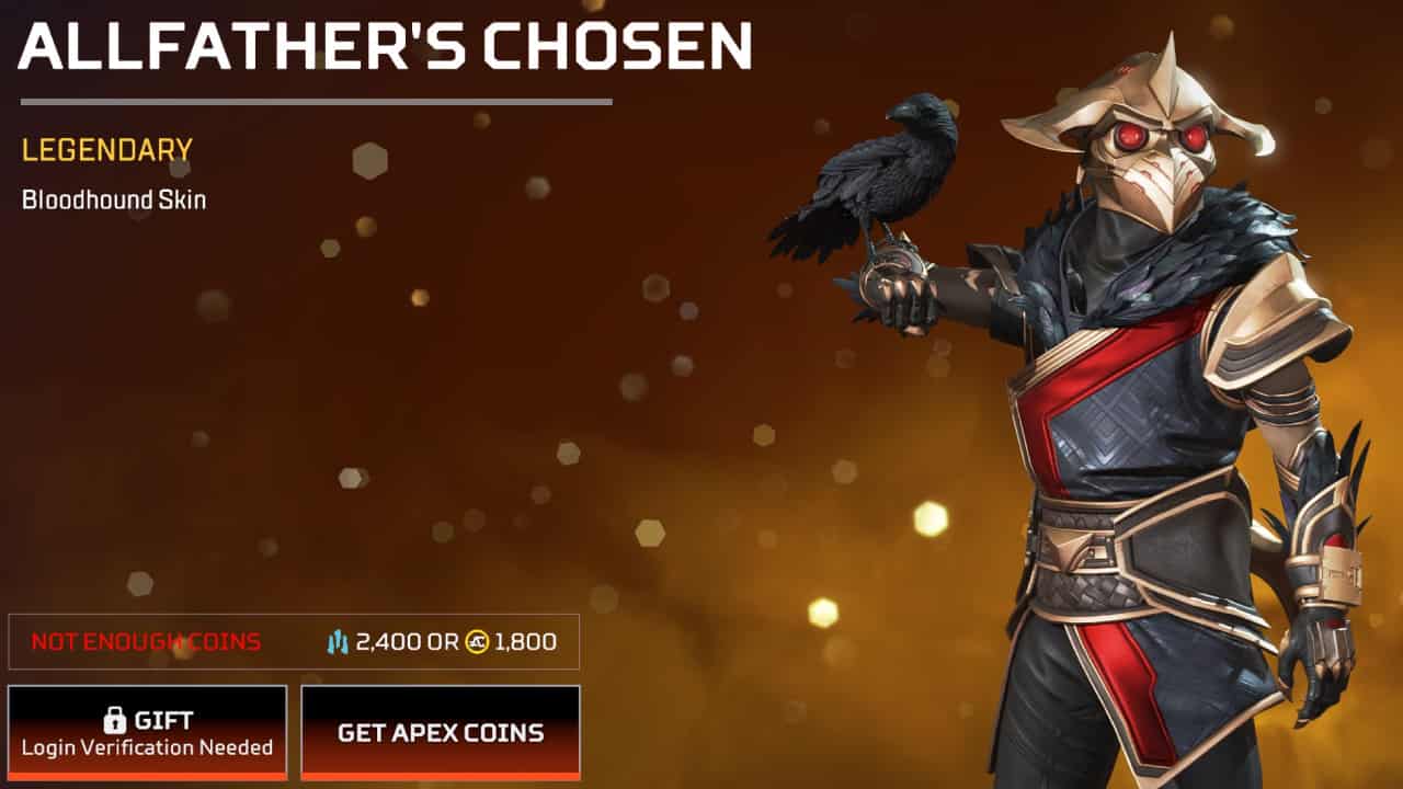 Apex Legends Uprising event start time, rewards, and everything else you need to know: Bloodhound's Allfather's Chosen skin in menu.