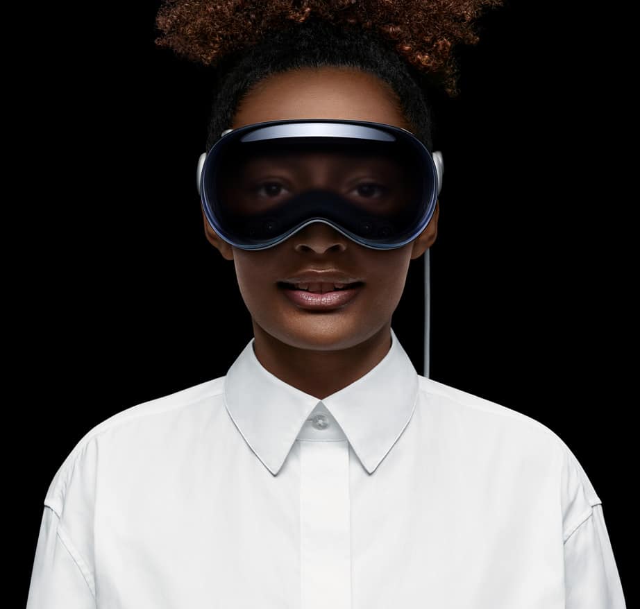 A woman wearing white goggles.
