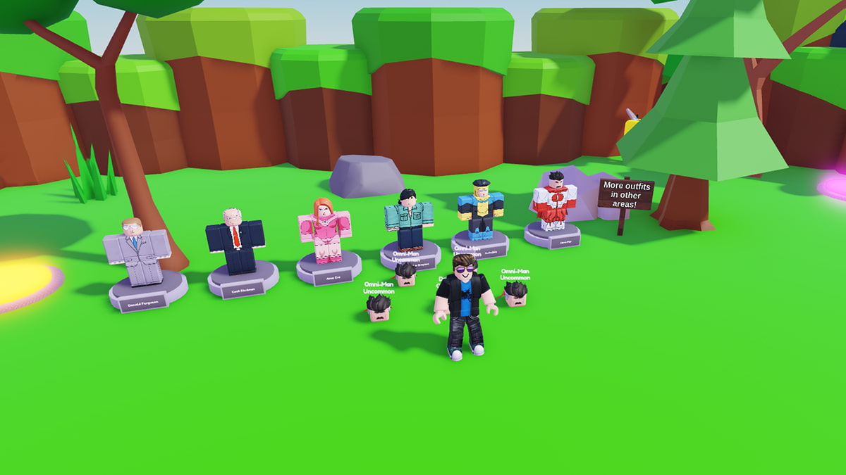 Image of the player standing with pets in front of Invincible characters in Are You Sure? on Roblox.