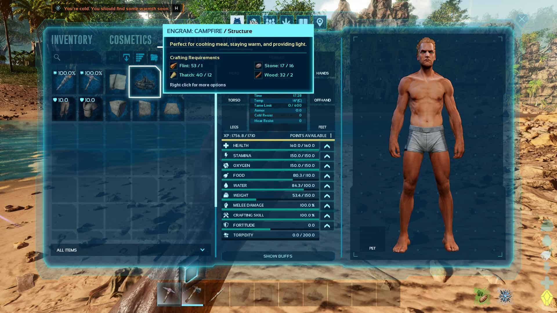 ARK Survival Ascended how to light campfire: The campfire in the crafting menu.