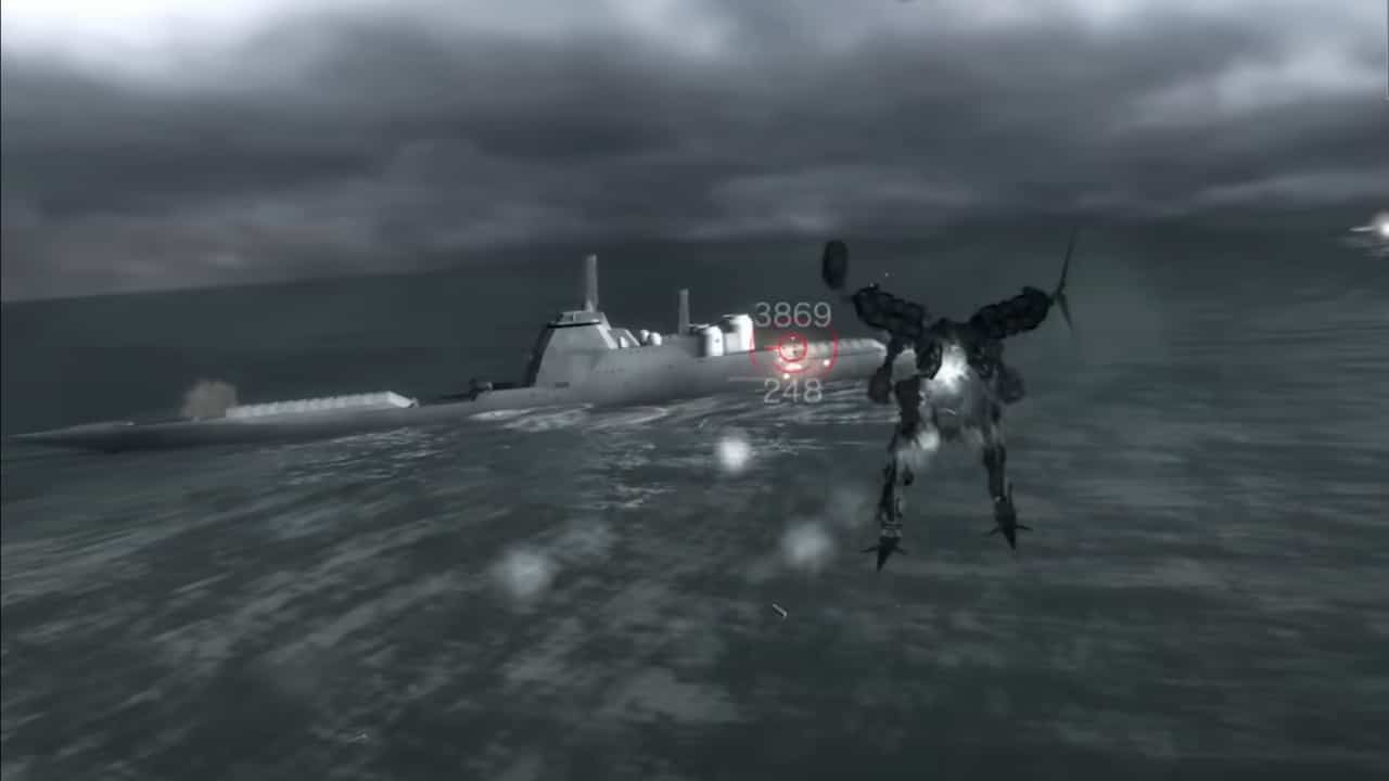 Armored Core games ranked: Battle between a NEXT and a warship in AC 4.