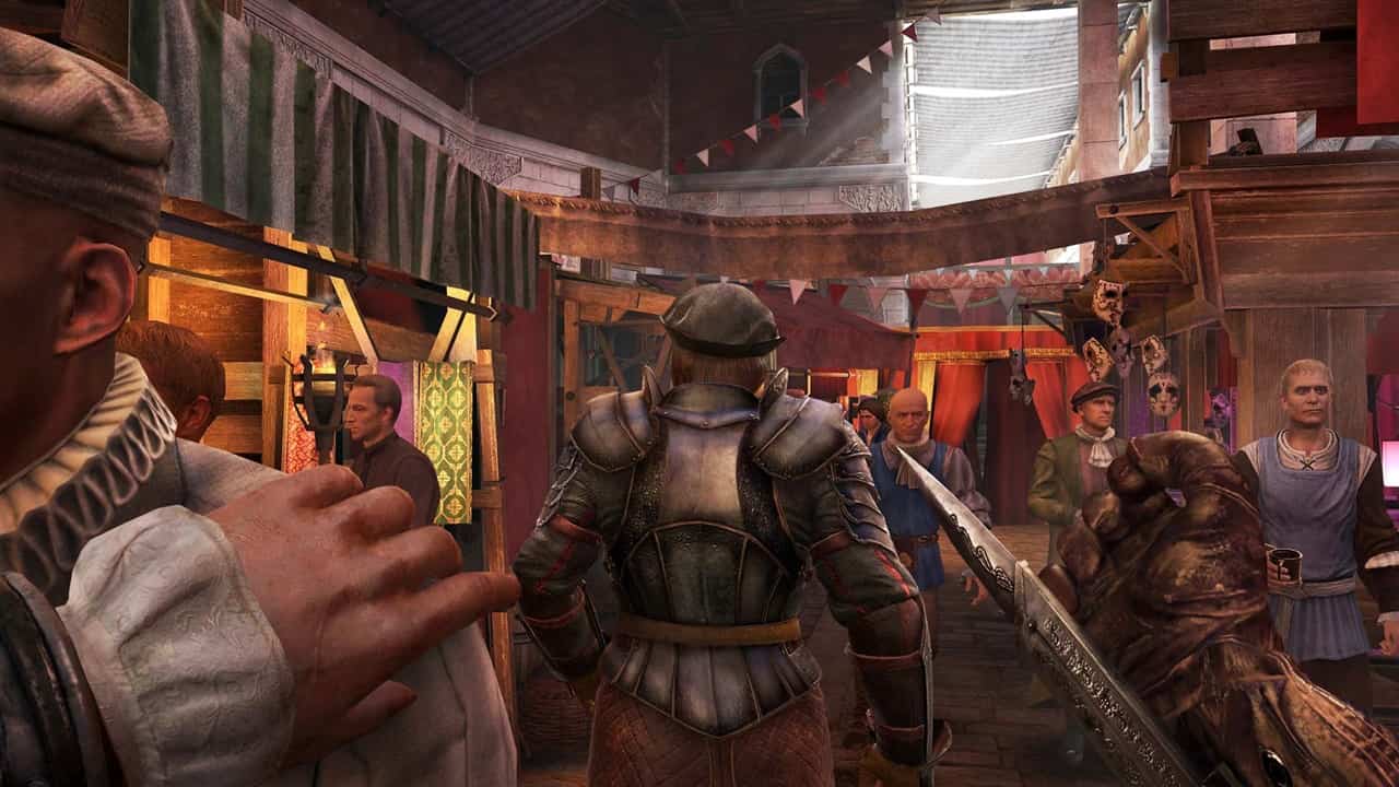 Assassin's Creed Nexus Preview: An image of Ezio sneaking behind a guard in the game.