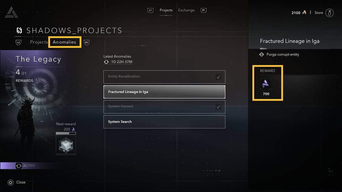 Assassin's Creed Shadows Anomalies: Anomalies screen in the animus.