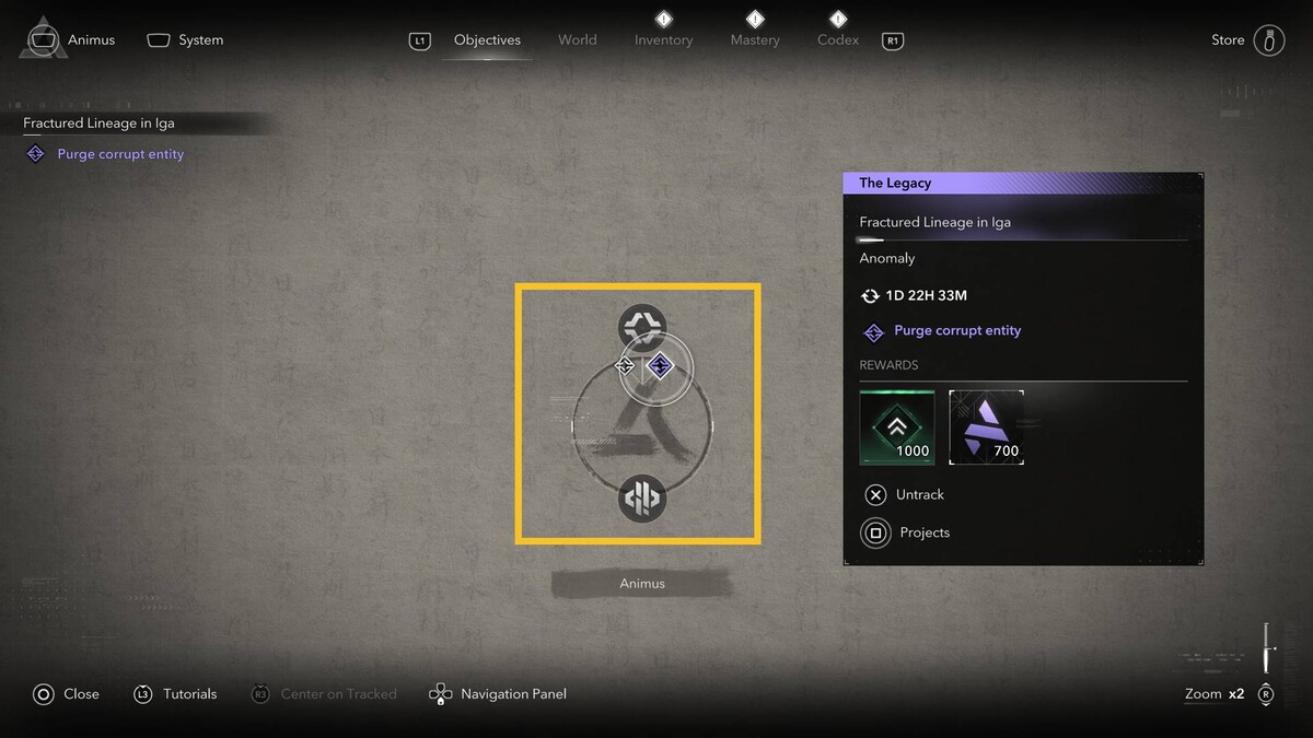 Assassin's Creed Shadows Anomalies: Objective Board.