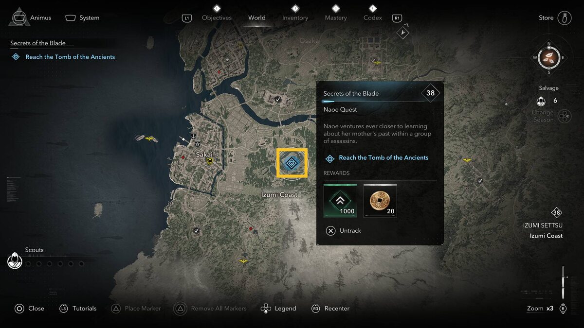 Assassin's Creed Shadows assassin outfit: map.