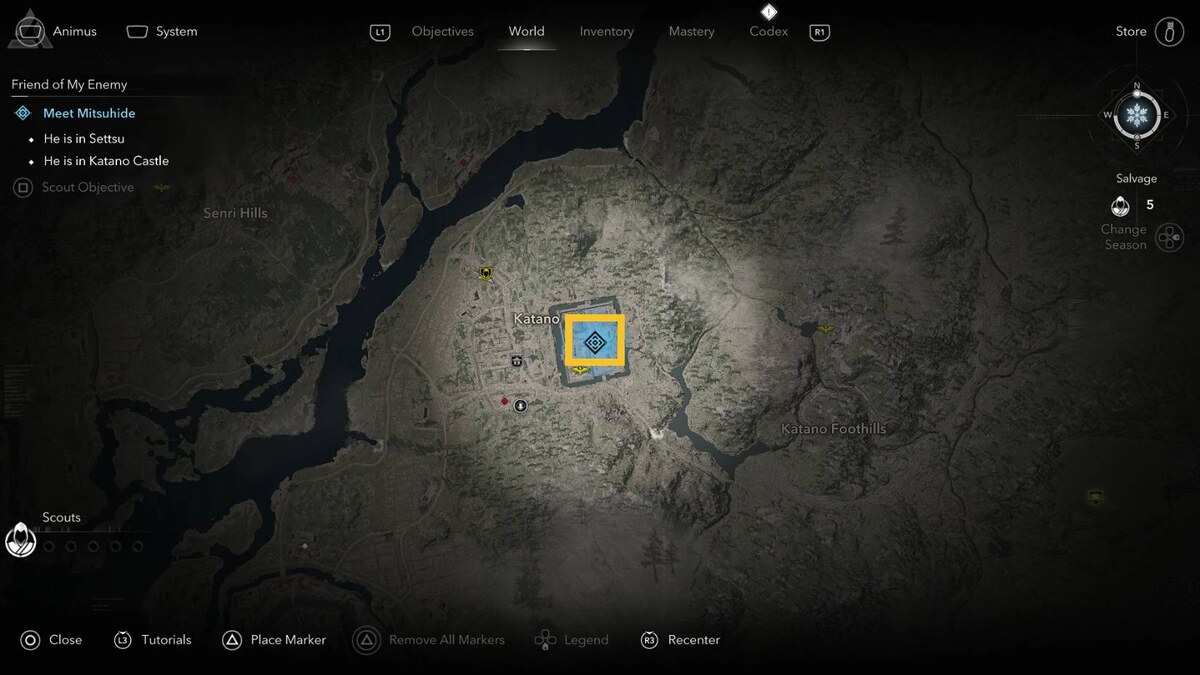 Assassin's Creed Shadows Friend of my Enemy: Katano Castle on the map.