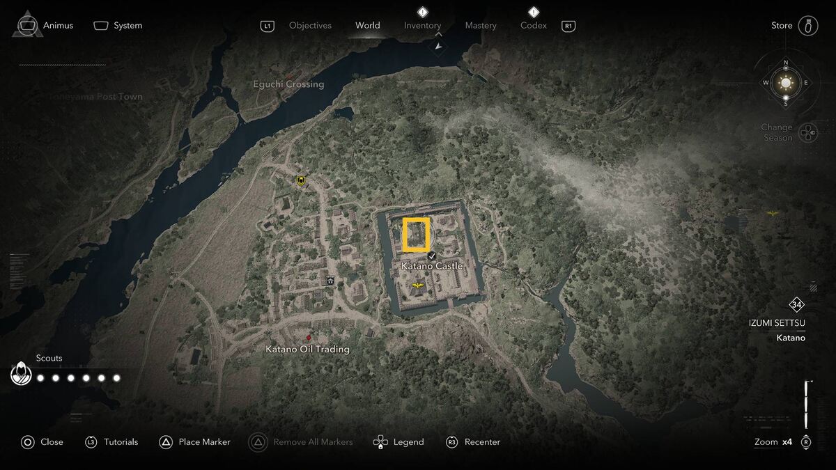Assassin's Creed Shadows Friend of my Enemy: Katano Castle on the map.