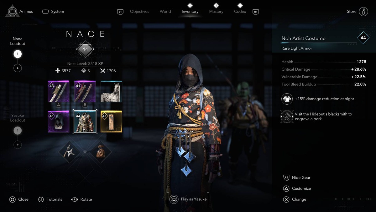 Assassin's Creed Shadows inventory notification bug: inventory menu.