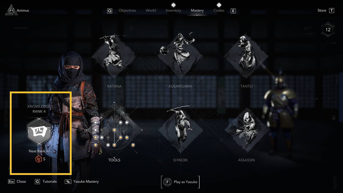 Image of a Knowledge Rank screen in Assassin's Creed Shadows.