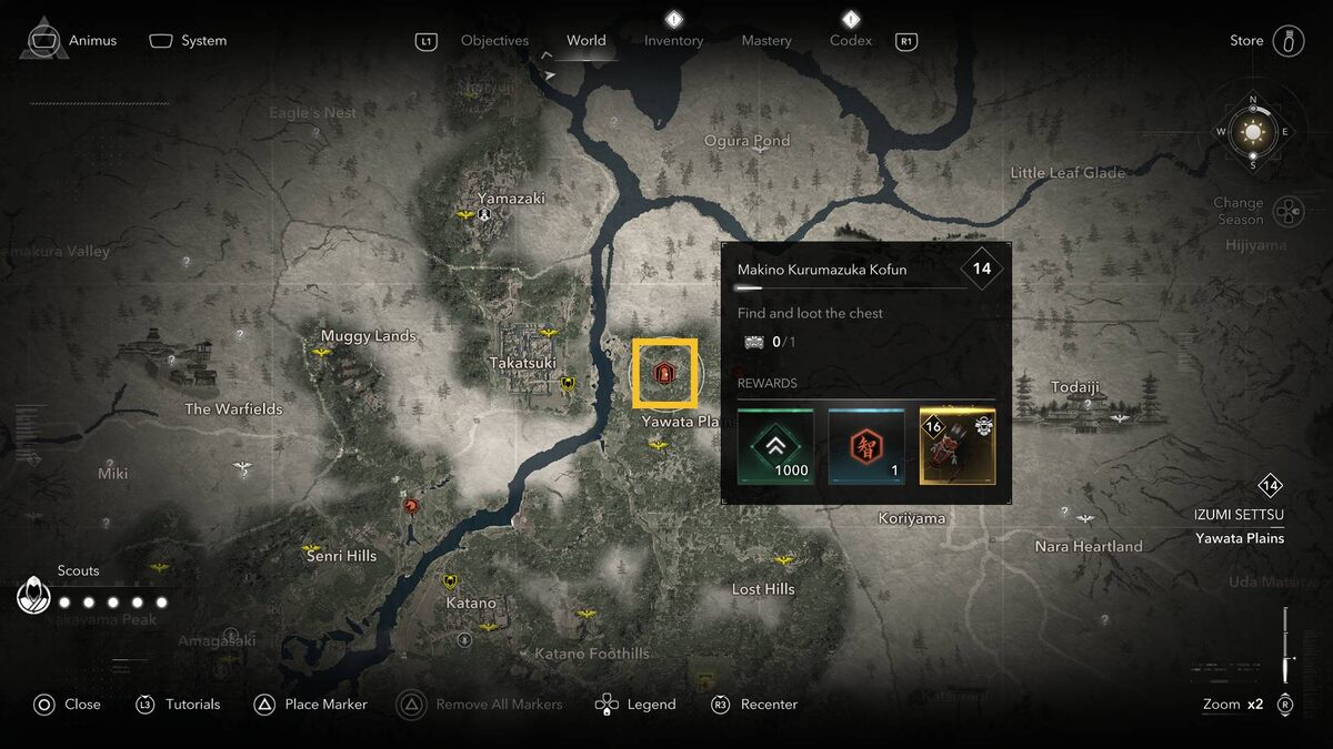 Assassin's Creed Shadows Makino Kurumazuka Kofun: map.
