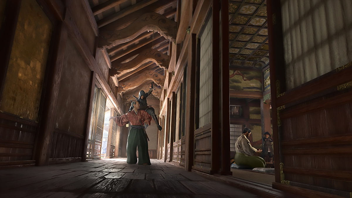 Image of Naoe performing an assassination takedown in Assassin's Creed Shadows.