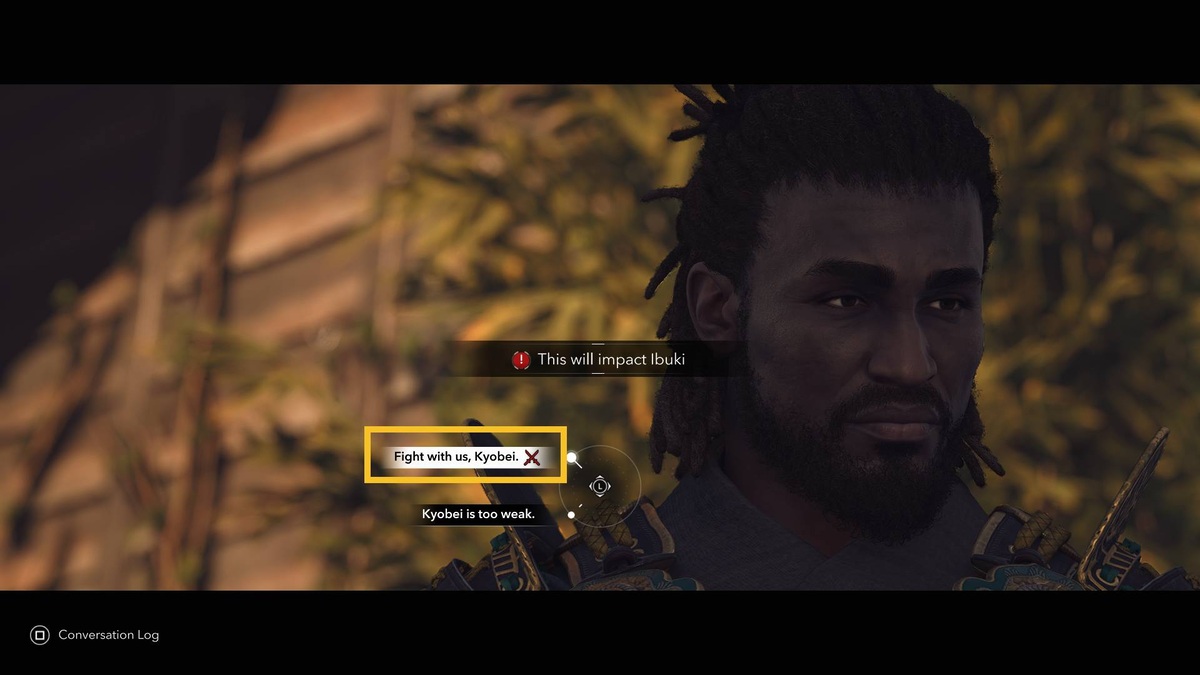 Assassin's Creed Shadows romance options Ibuki: Ibuki dialogue options.