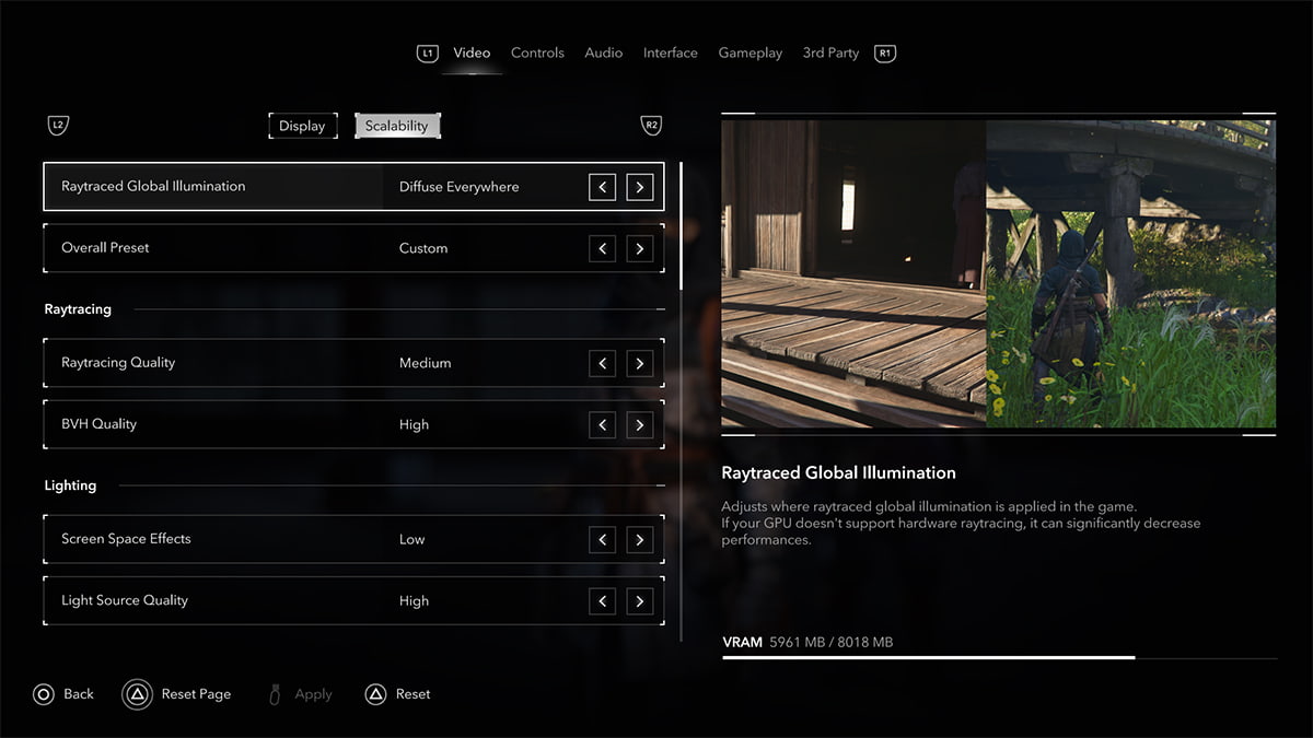 Image of the scalability settings tab in Video settings of Assassin's Creed Shadows.