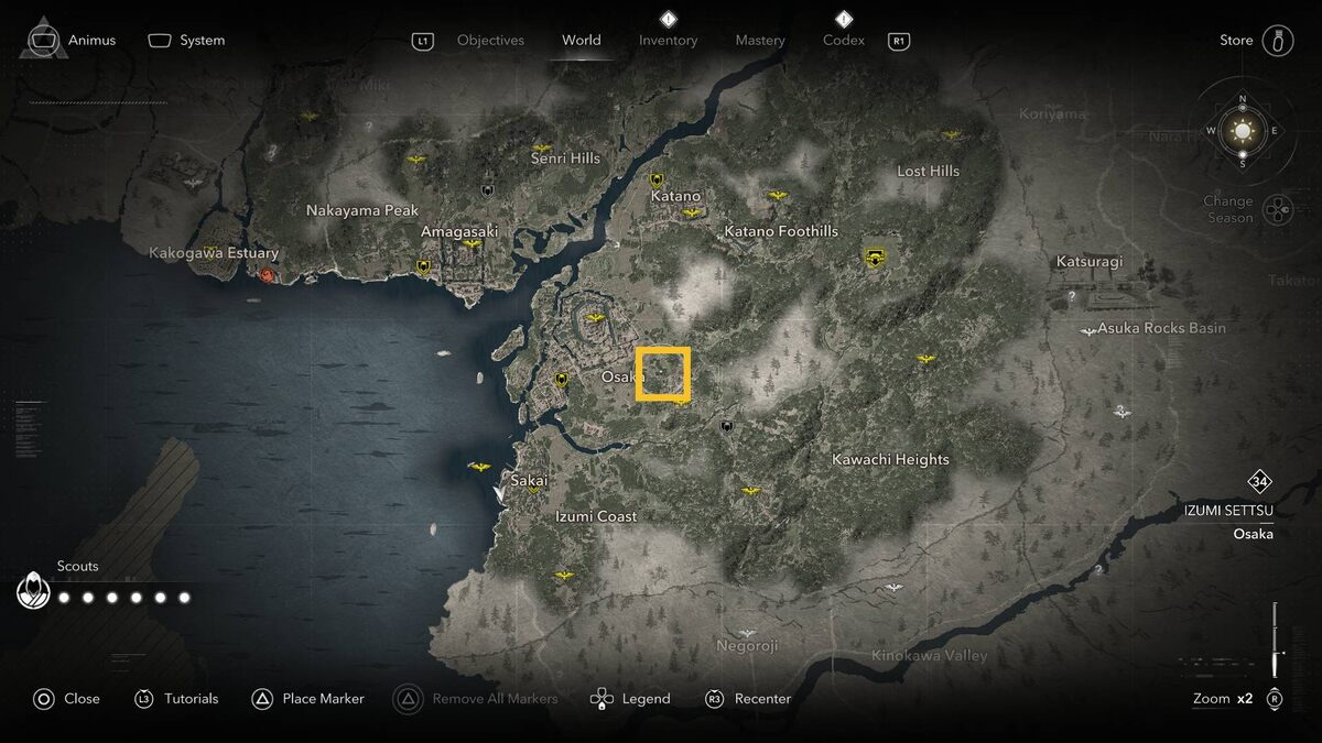 Assassin's Creed Shadows Thrown to the Dogs: Tennoji Temple on the map.