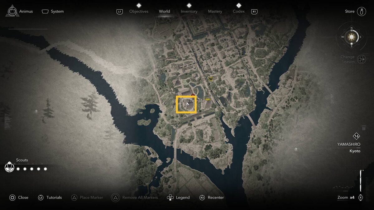 Assassin's Creed Shadows Toji Temple Lost Pages: temple grounds map.