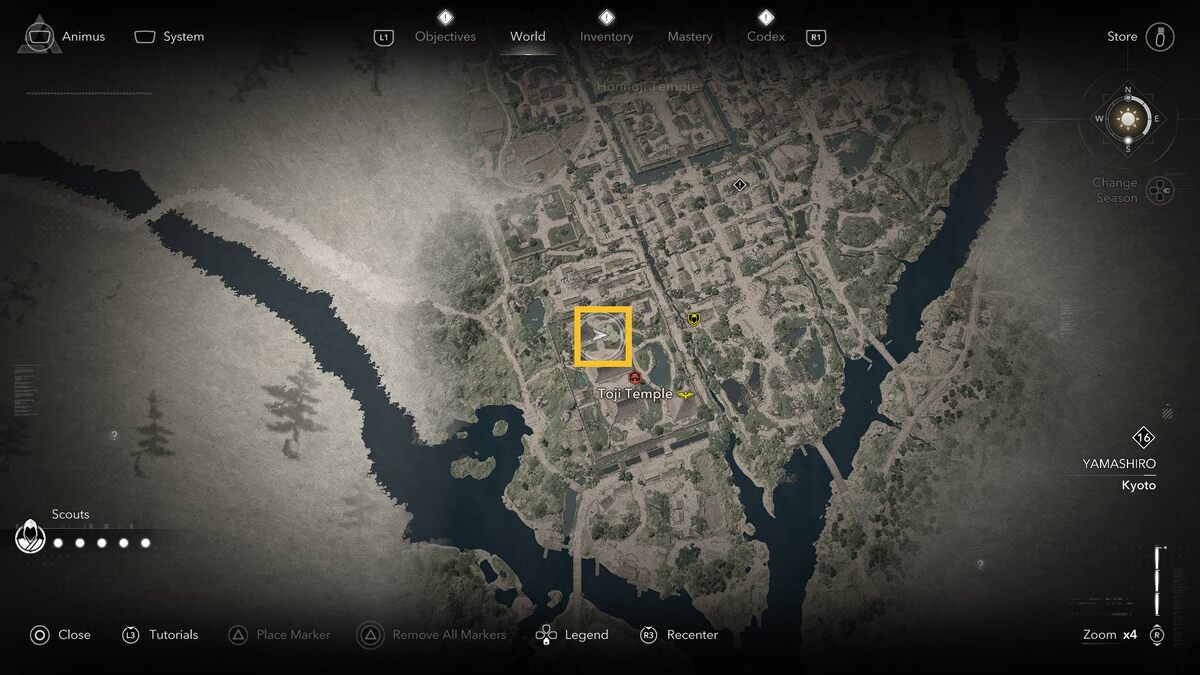 Assassin's Creed Shadows Toji Temple Lost Pages: temple grounds map.