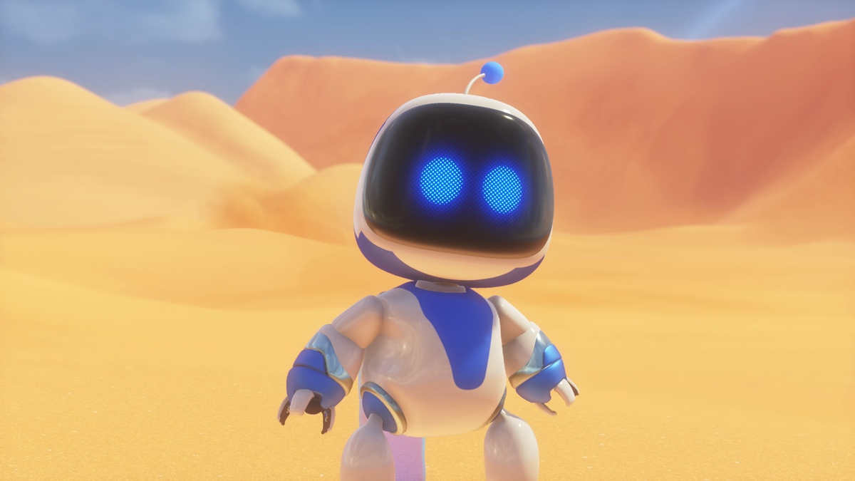 Astro Bot planet list: Astro bot in a desert.