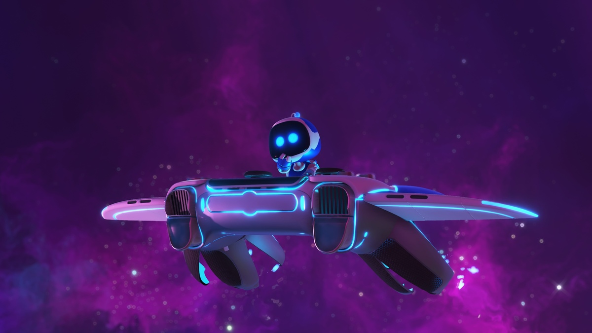 Astro Bot review: Astro flying on the Dual Speeder.