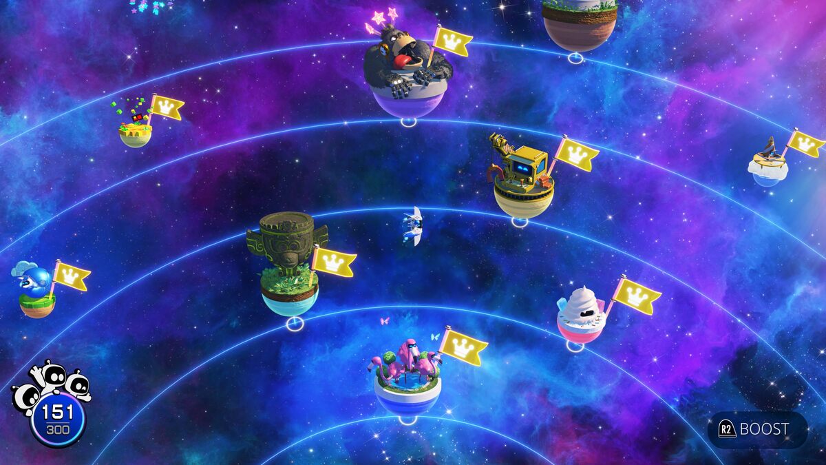 Astro Bot tips and tricks: planets in the Gorilla Nebula.