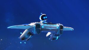 Astro Bot trophy and achievements: Astro riding the Dual Speeder through space.
